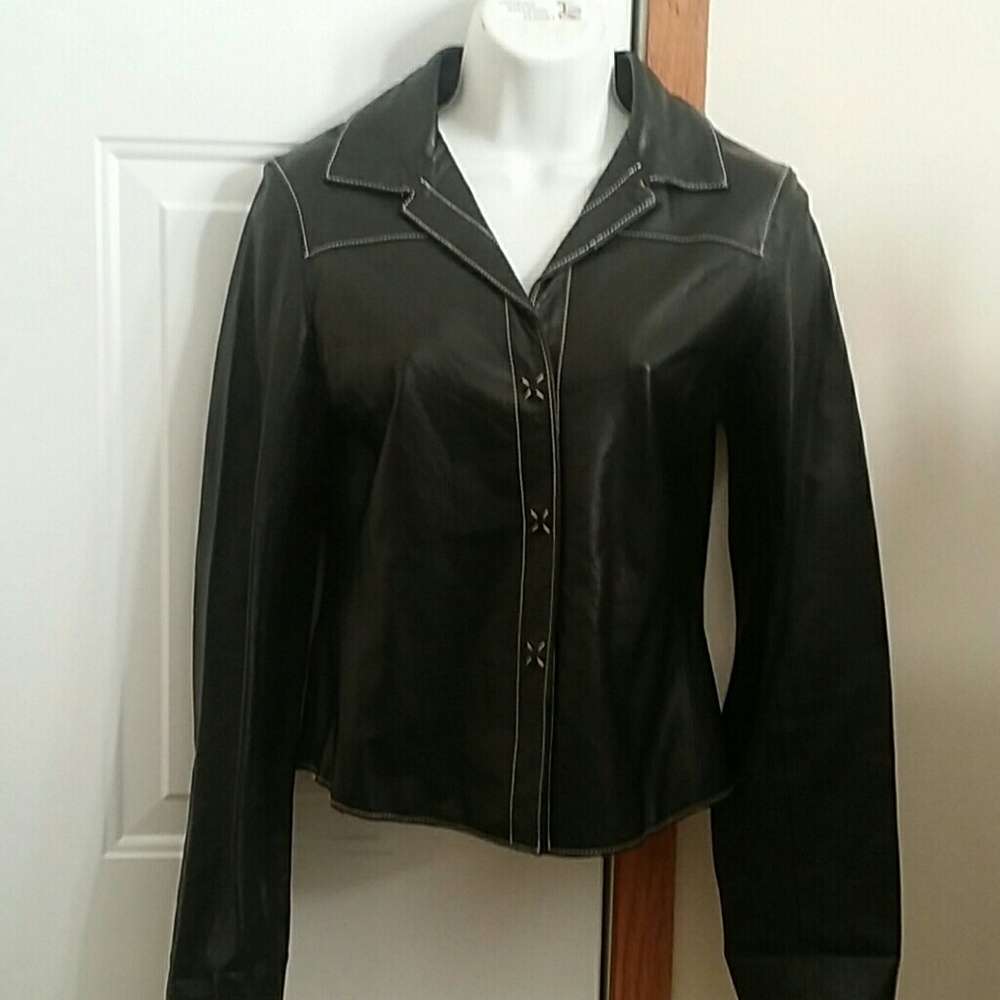BCBG Black Genuine Leather Shirt Sz XS